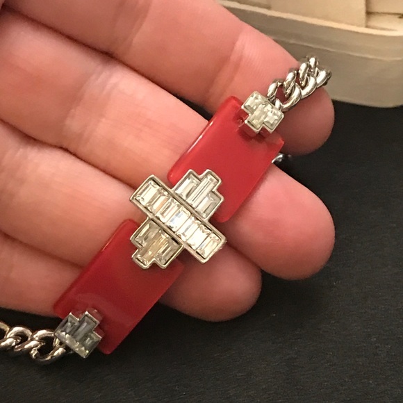 *SOLD* Red Bar Rhinestone & Chain Bracelet - Picture 4 of 6